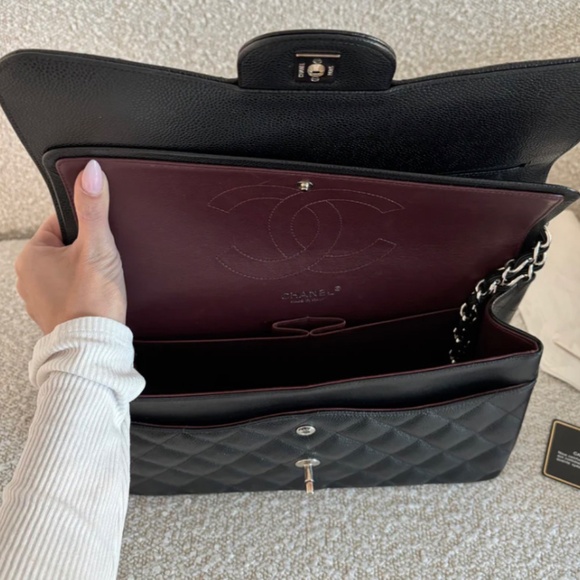 Authentic Chanel Classic Flap Jumbo Black Caviar SilverTone Hardware - Picture 2 of 15